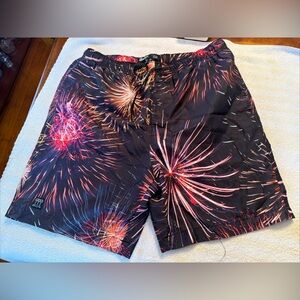 Brooklyn Cloth Co Men’s Size L Black With Fireworks Bathing Suit